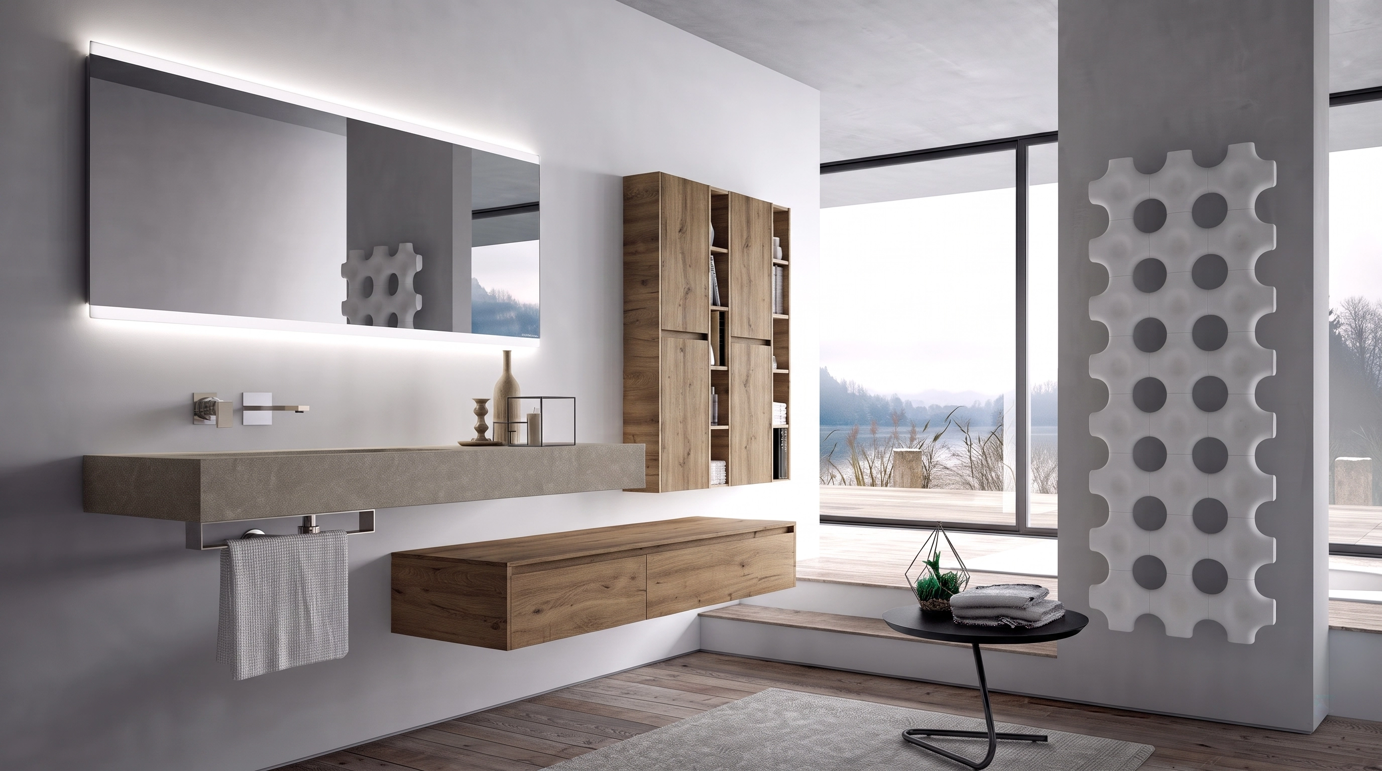 Bathroom floating wood vanity